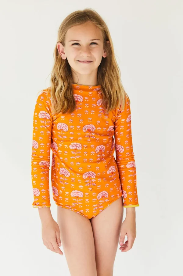 Girls | Kids<Citrine Swim Frannie Set (kids) // Orange-Olive Block Print (reversible)