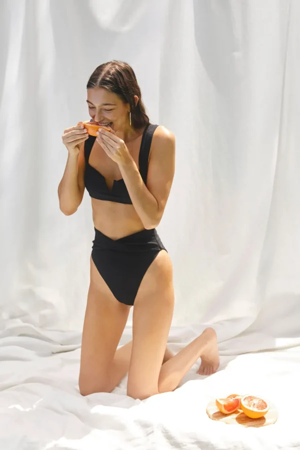 Bottoms<Citrine Swim Georgette Bottom // Black (ribbed)