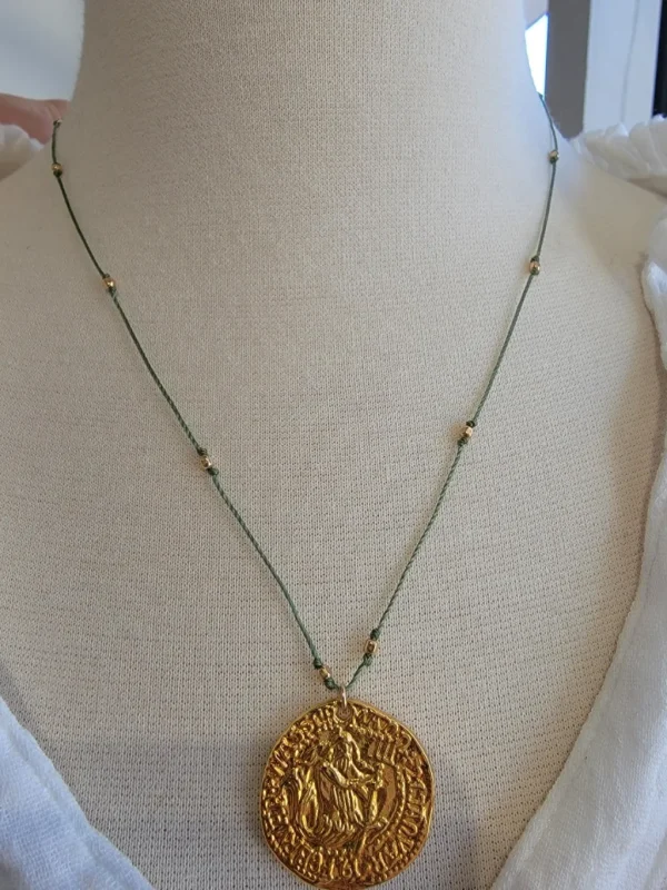 Jewelry<Citrine Swim Green String Poseidon Coin Necklace