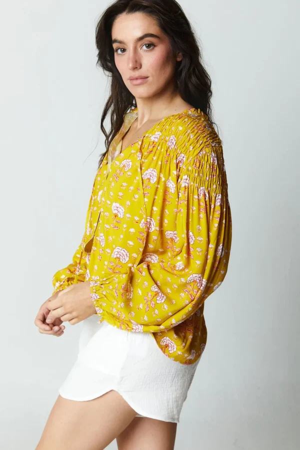 Tops<Citrine Swim Lorelei Blouse // Olive Block Print