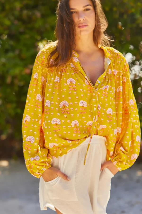 Tops<Citrine Swim Lorelei Blouse // Olive Block Print