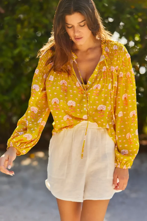Tops<Citrine Swim Lorelei Blouse // Olive Block Print