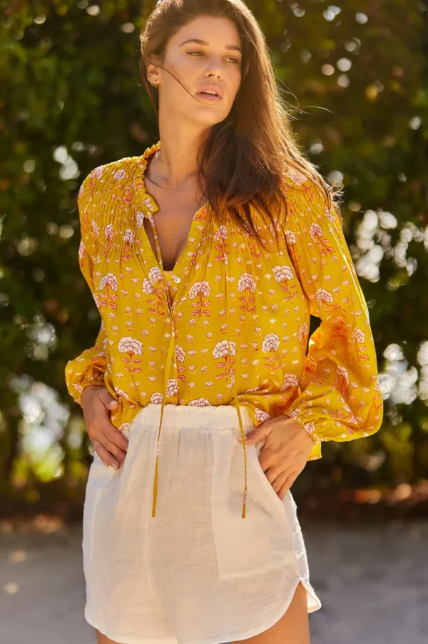 Tops<Citrine Swim Lorelei Blouse // Olive Block Print